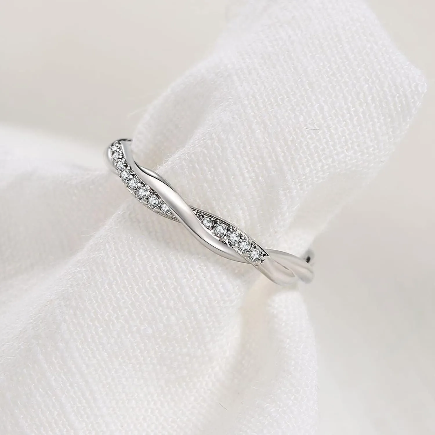 925 Sterling Silver Ring for Women,White Gold Plated Eternity Stackable Engagement Wedding Band CZ Twisted Rope Marriage Ring