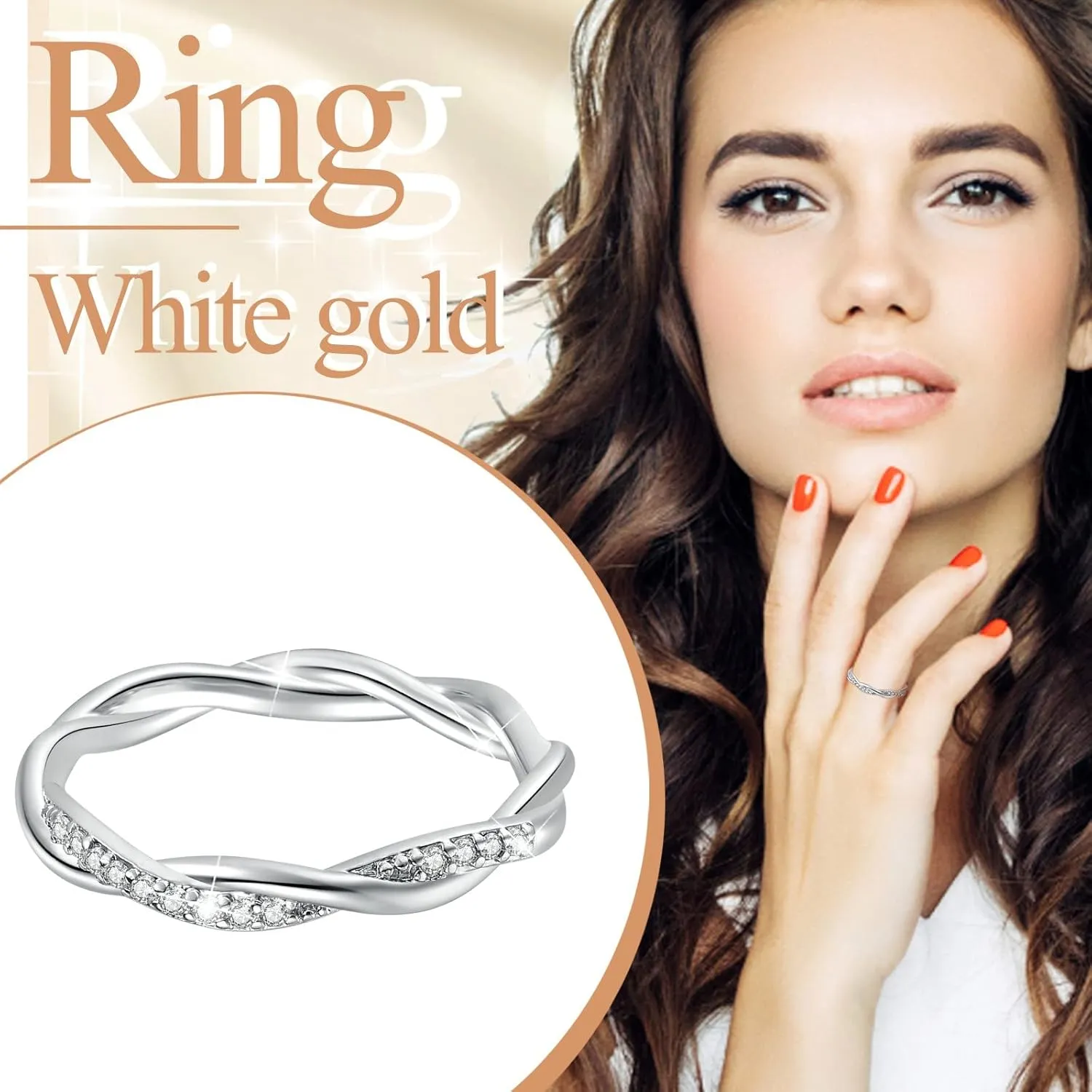 925 Sterling Silver Ring for Women,White Gold Plated Eternity Stackable Engagement Wedding Band CZ Twisted Rope Marriage Ring