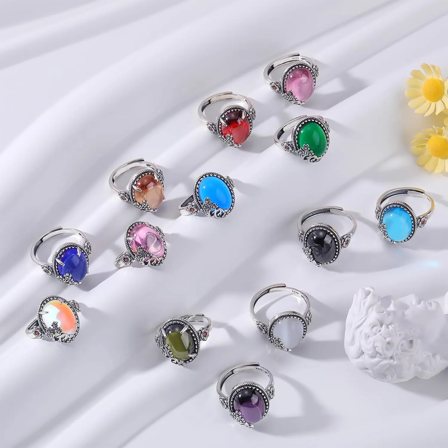 925 Sterling Silver Rings Stone Rings for Women Vintage Rings Gemstone Rings Adjustable Rings Jewelry Gifts For Women