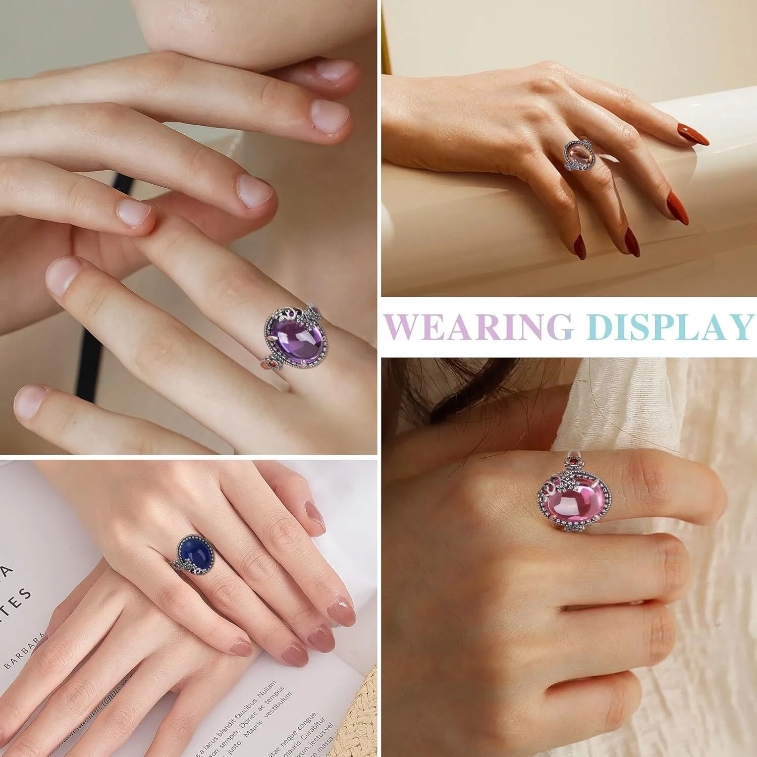 925 Sterling Silver Rings Stone Rings for Women Vintage Rings Gemstone Rings Adjustable Rings Jewelry Gifts For Women