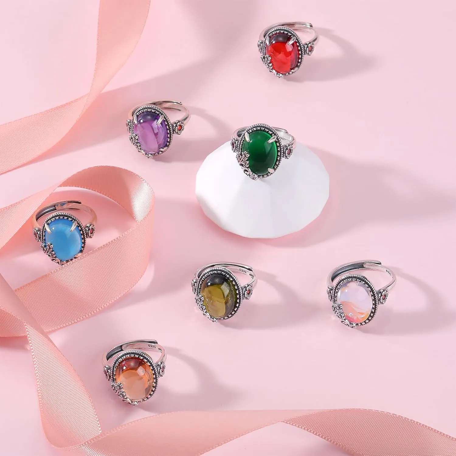 925 Sterling Silver Rings Stone Rings for Women Vintage Rings Gemstone Rings Adjustable Rings Jewelry Gifts For Women