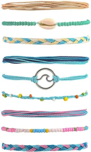 9Pcs Surfer Wave Bracelets for Women Summer Bracelets Beach Bracelets for Women Adjustable Waterproof Handmade String Bracelets Surfer Bracelets for Women Summer Beach Jewelry Gifts