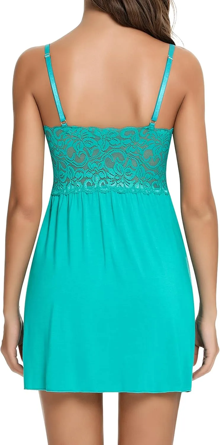 Ababoon Sexy Lingerie Women Lace Modal Sleepwear Chemises V-Neck Full Slip Babydoll Nightgown