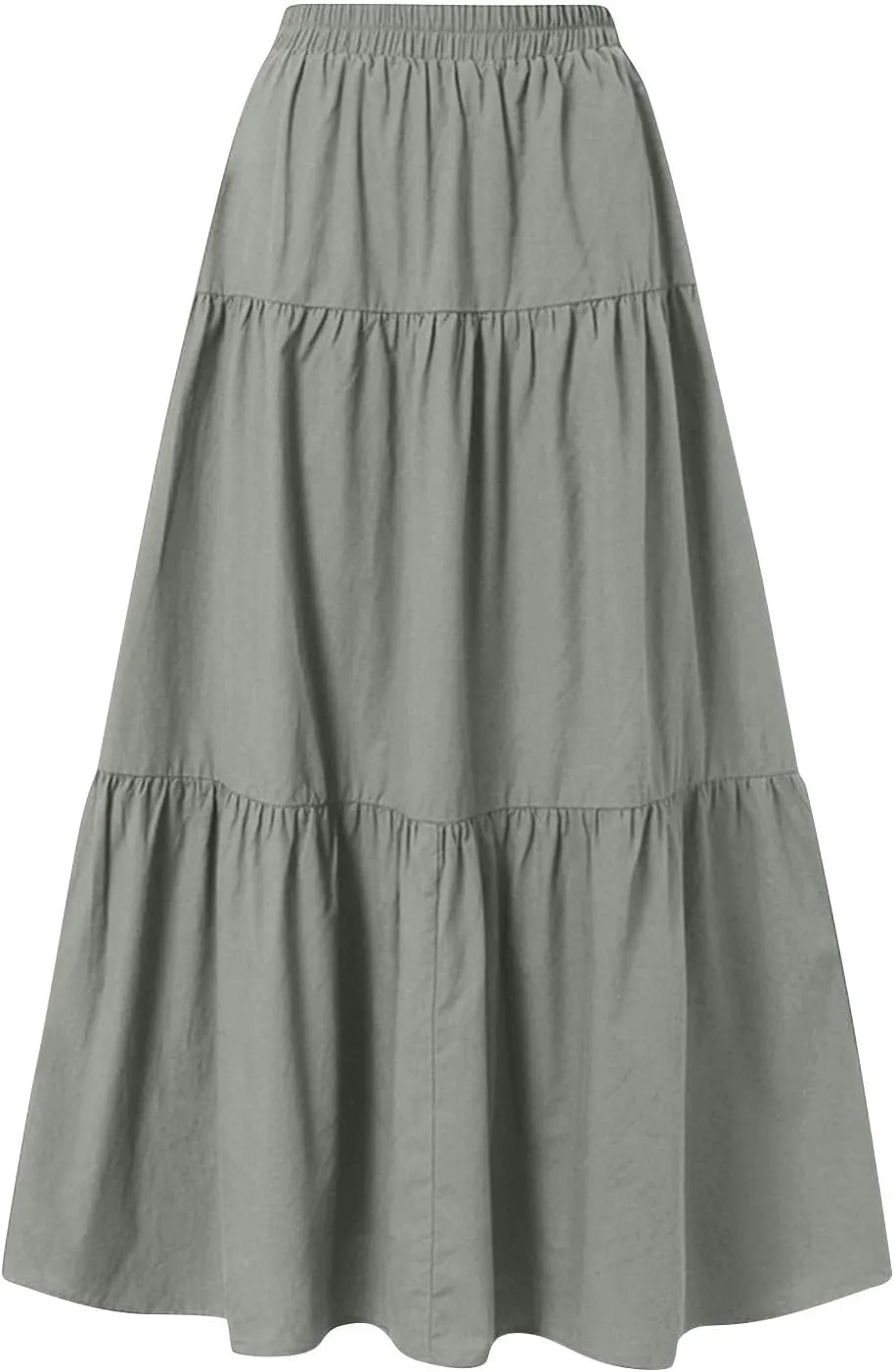 ADHOWBEW Spring Skirts for Women 2025 Elastic Waist Vacation Long Trendy Flowy Tiered Bohemian Skirts