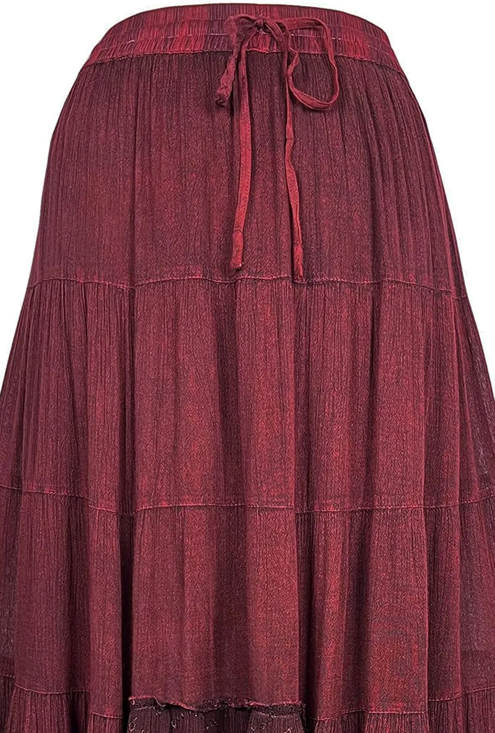 Agan Traders Women's 2025 Spring Peasant Tiered A Line Flared High Low Elastic Waistband Flowy Long Maxi Skirt