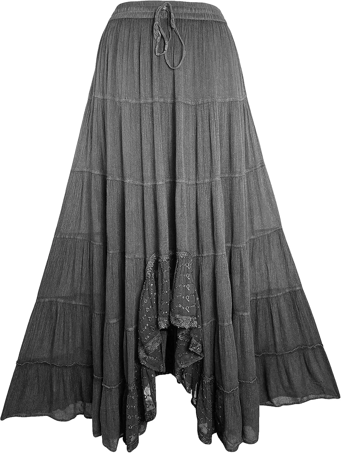 Agan Traders Women's 2025 Spring Peasant Tiered A Line Flared High Low Elastic Waistband Flowy Long Maxi Skirt