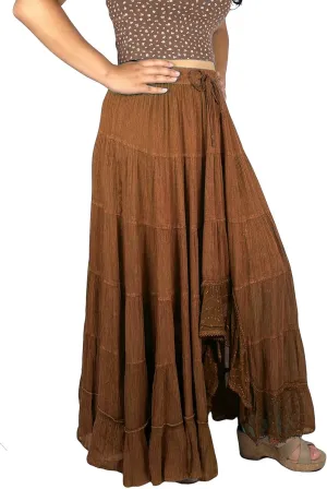 Agan Traders Women's 2025 Spring Peasant Tiered A Line Flared High Low Elastic Waistband Flowy Long Maxi Skirt