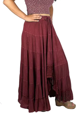 Agan Traders Women's 2025 Spring Peasant Tiered A Line Flared High Low Elastic Waistband Flowy Long Maxi Skirt