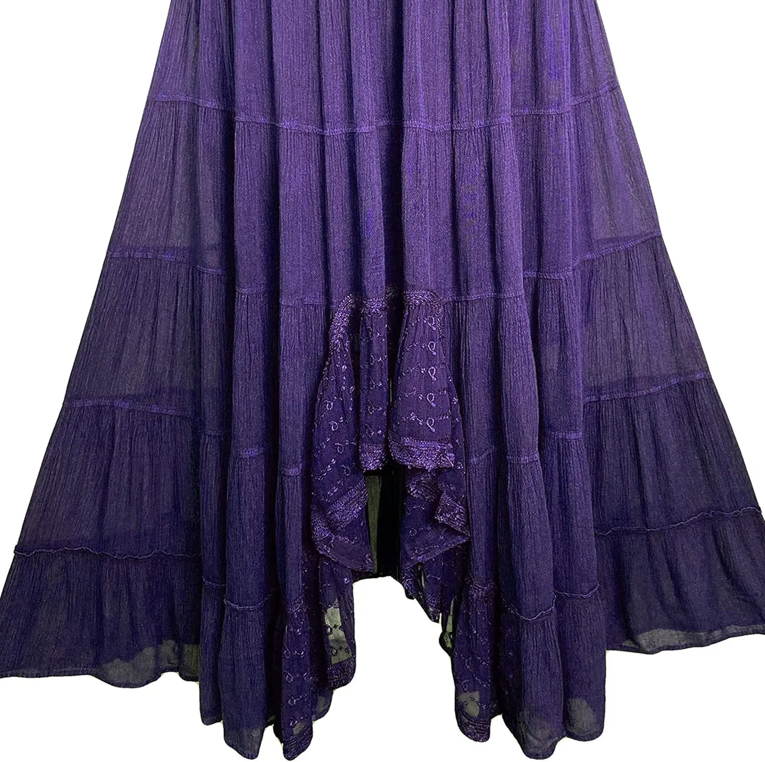 Agan Traders Women's 2025 Spring Peasant Tiered A Line Flared High Low Elastic Waistband Flowy Long Maxi Skirt