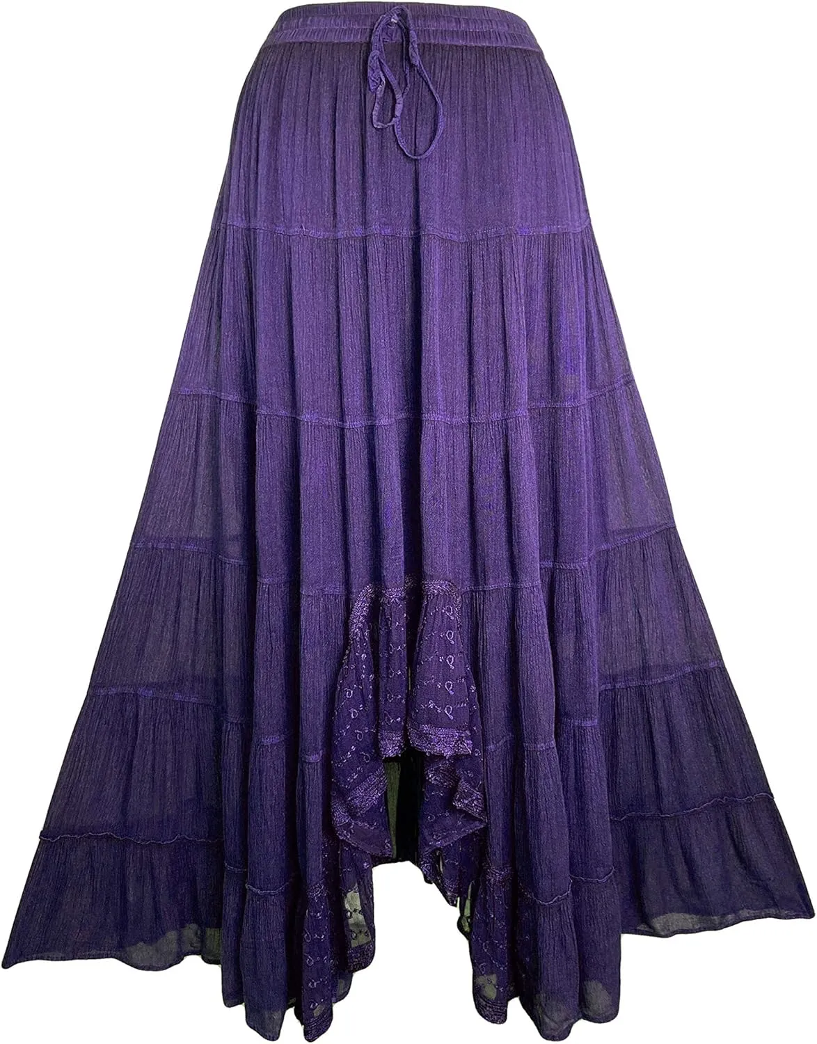 Agan Traders Women's 2025 Spring Peasant Tiered A Line Flared High Low Elastic Waistband Flowy Long Maxi Skirt