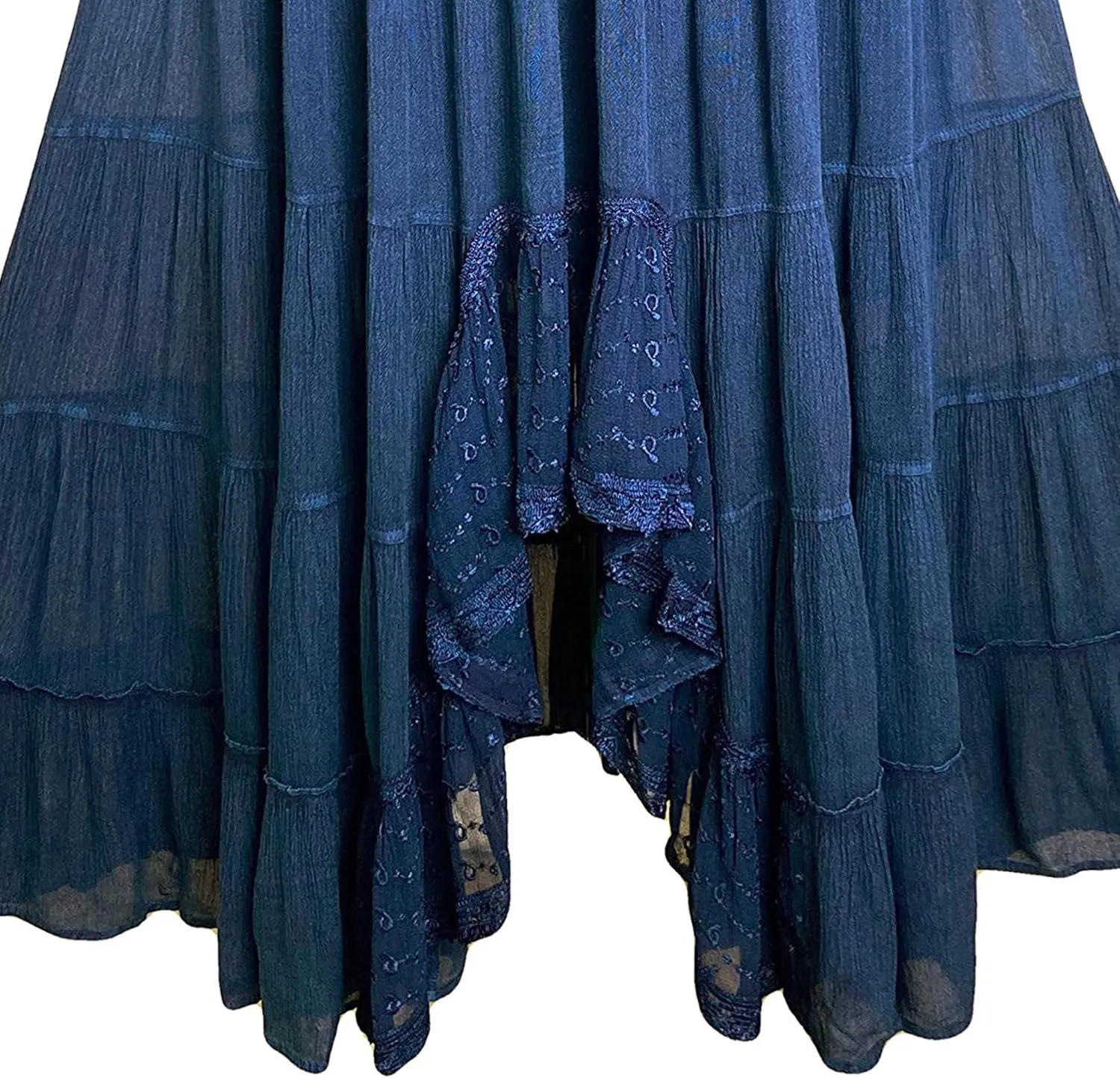 Agan Traders Women's 2025 Spring Peasant Tiered A Line Flared High Low Elastic Waistband Flowy Long Maxi Skirt