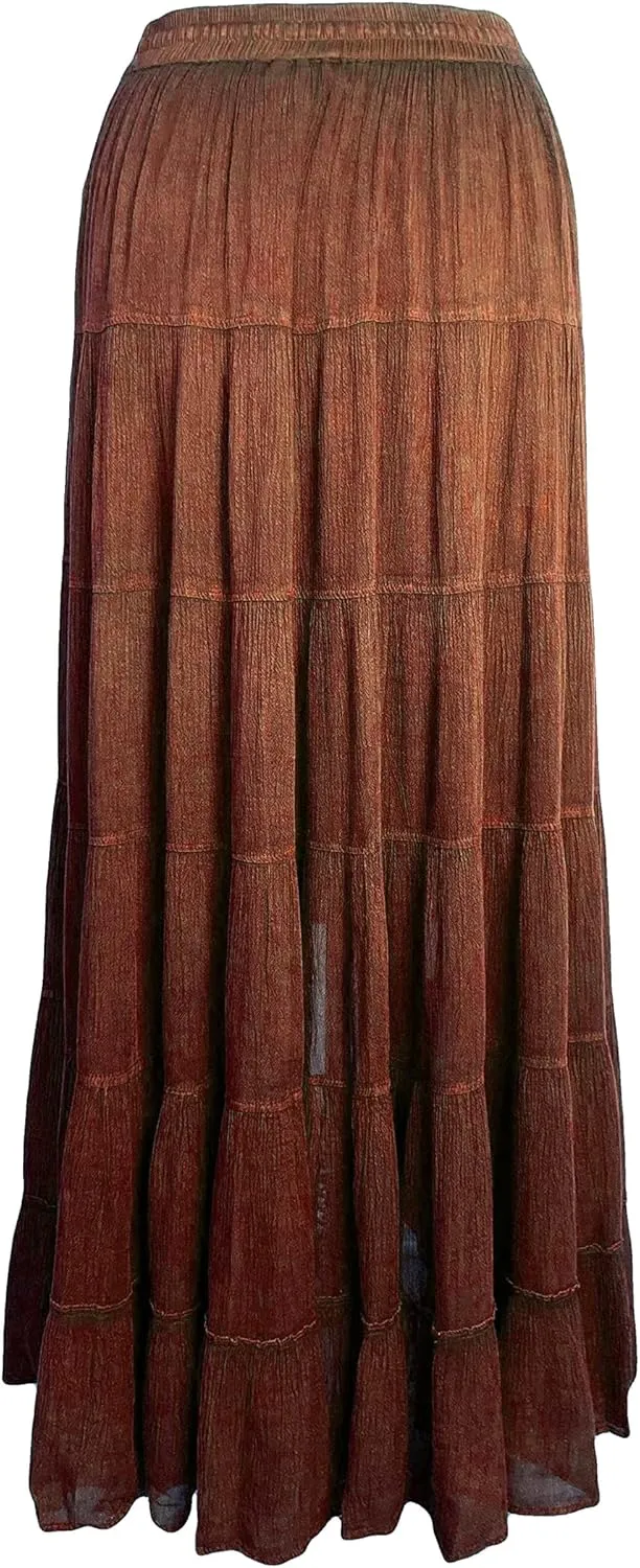 Agan Traders Women's 2025 Spring Peasant Tiered A Line Flared High Low Elastic Waistband Flowy Long Maxi Skirt