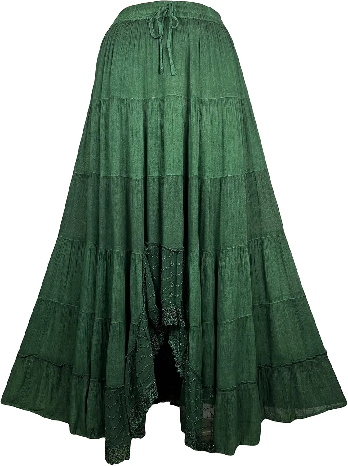 Agan Traders Women's 2025 Spring Peasant Tiered A Line Flared High Low Elastic Waistband Flowy Long Maxi Skirt
