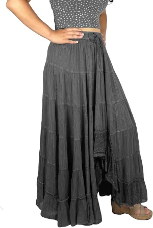 Agan Traders Women's 2025 Spring Peasant Tiered A Line Flared High Low Elastic Waistband Flowy Long Maxi Skirt