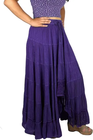 Agan Traders Women's 2025 Spring Peasant Tiered A Line Flared High Low Elastic Waistband Flowy Long Maxi Skirt