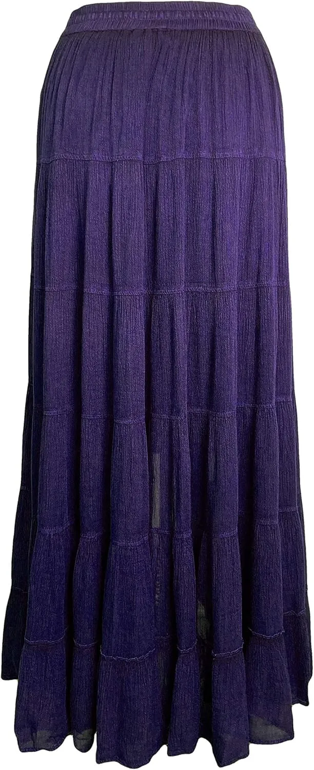 Agan Traders Women's 2025 Spring Peasant Tiered A Line Flared High Low Elastic Waistband Flowy Long Maxi Skirt