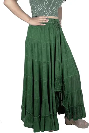 Agan Traders Women's 2025 Spring Peasant Tiered A Line Flared High Low Elastic Waistband Flowy Long Maxi Skirt