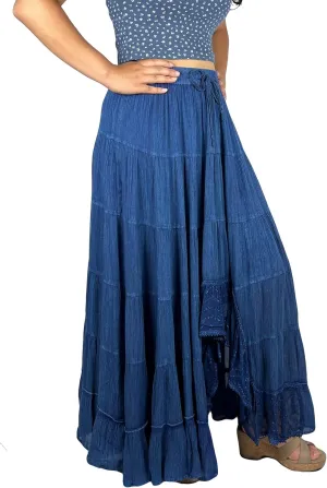 Agan Traders Women's 2025 Spring Peasant Tiered A Line Flared High Low Elastic Waistband Flowy Long Maxi Skirt