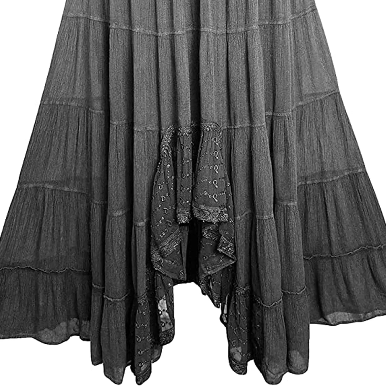 Agan Traders Women's 2025 Spring Peasant Tiered A Line Flared High Low Elastic Waistband Flowy Long Maxi Skirt