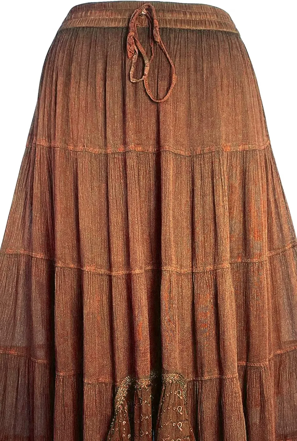 Agan Traders Women's 2025 Spring Peasant Tiered A Line Flared High Low Elastic Waistband Flowy Long Maxi Skirt