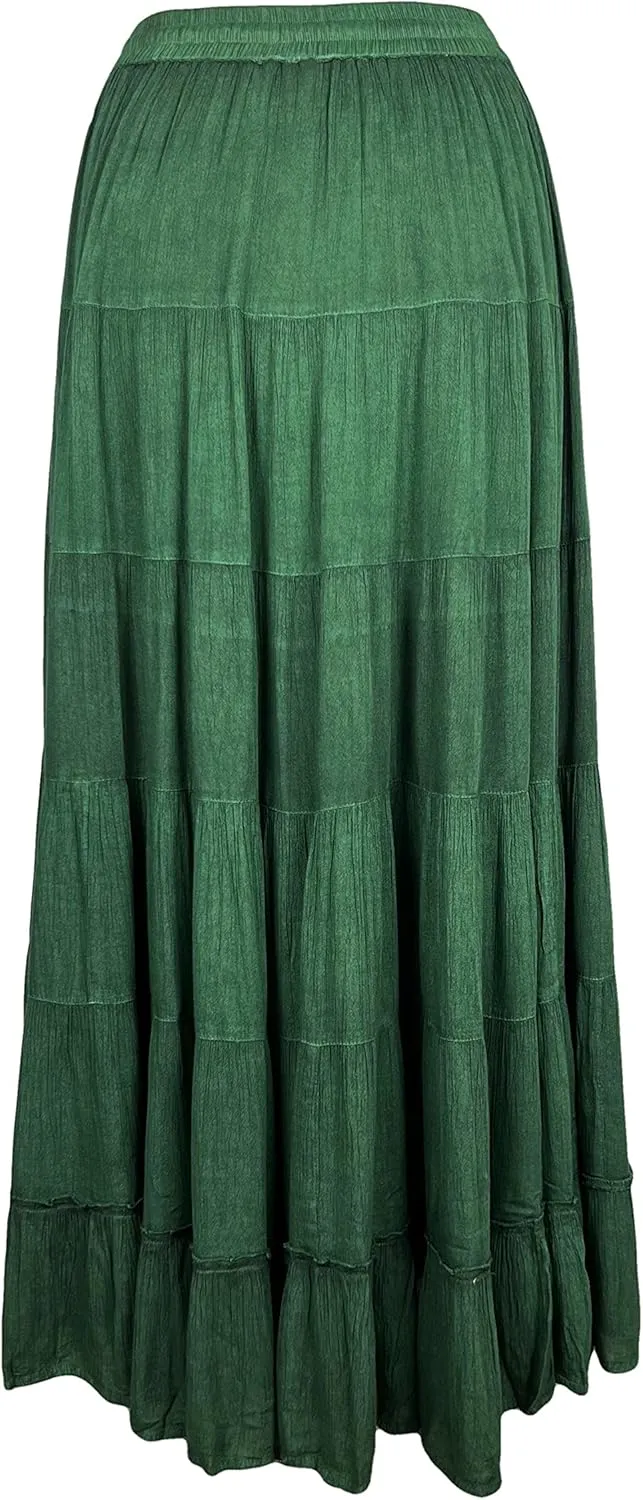 Agan Traders Women's 2025 Spring Peasant Tiered A Line Flared High Low Elastic Waistband Flowy Long Maxi Skirt