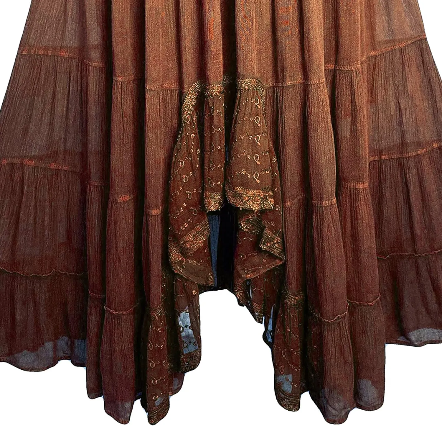 Agan Traders Women's 2025 Spring Peasant Tiered A Line Flared High Low Elastic Waistband Flowy Long Maxi Skirt