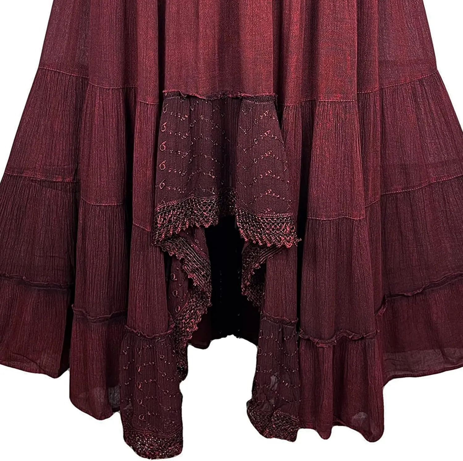 Agan Traders Women's 2025 Spring Peasant Tiered A Line Flared High Low Elastic Waistband Flowy Long Maxi Skirt