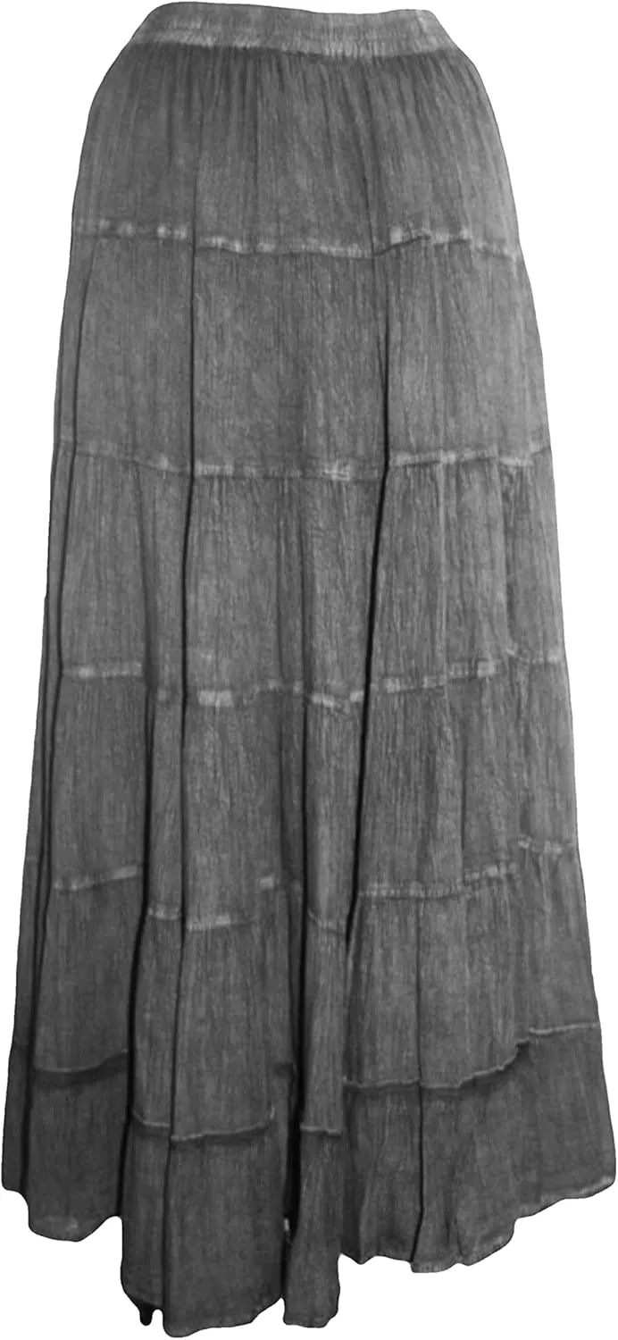 Agan Traders Women's 2025 Spring Peasant Tiered A Line Flared High Low Elastic Waistband Flowy Long Maxi Skirt