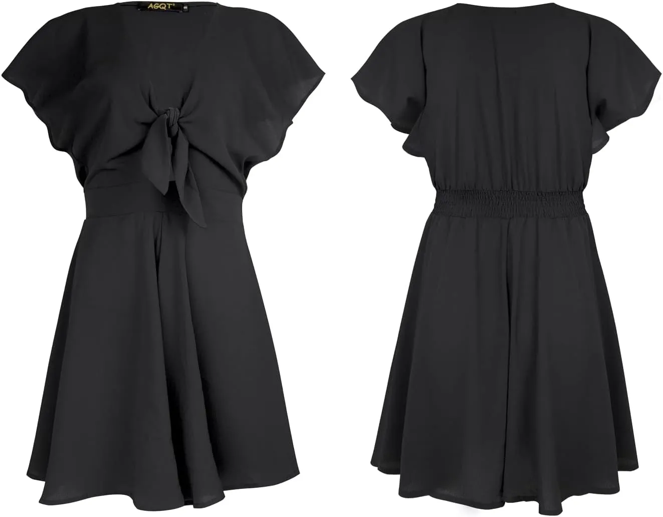 AGQT Women's Sexy V-Neck Self-Tie Front Romper Short Jumpsuit Playsuit Mini Outfit Dress Boho