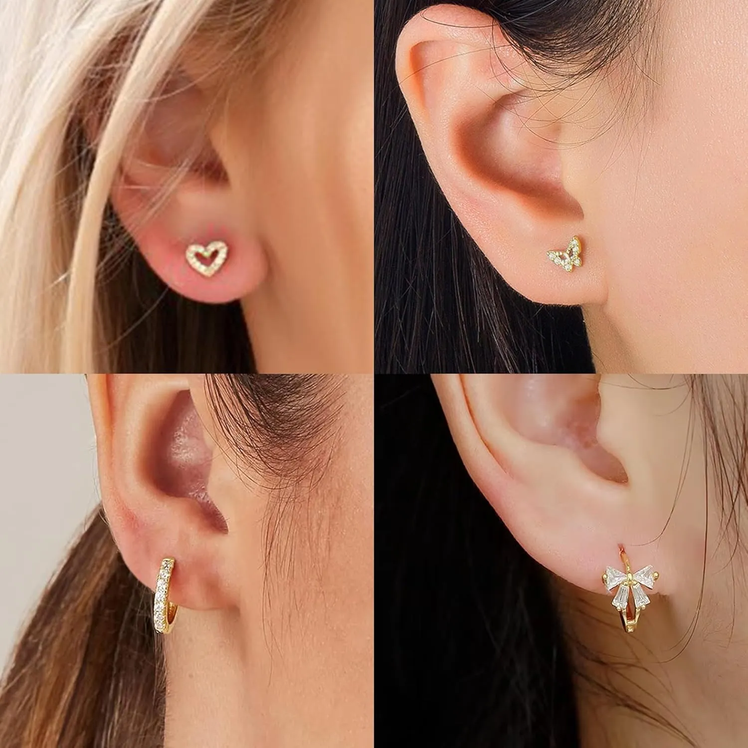 AIMCOO Gold/Silver Hoop Earrings for Women, Cute Huggie Dangle Earrings Studs for Women, Trendy Hypoallergenic Stainless Steel Small Cartilage Earring Sets for Multiple Piercing for Jewelry Gift