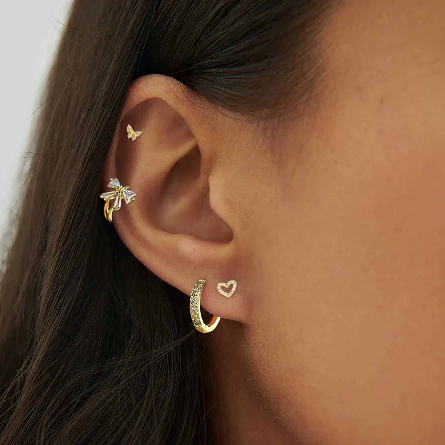 AIMCOO Gold/Silver Hoop Earrings for Women, Cute Huggie Dangle Earrings Studs for Women, Trendy Hypoallergenic Stainless Steel Small Cartilage Earring Sets for Multiple Piercing for Jewelry Gift