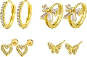 AIMCOO Gold/Silver Hoop Earrings for Women, Cute Huggie Dangle Earrings Studs for Women, Trendy Hypoallergenic Stainless Steel Small Cartilage Earring Sets for Multiple Piercing for Jewelry Gift