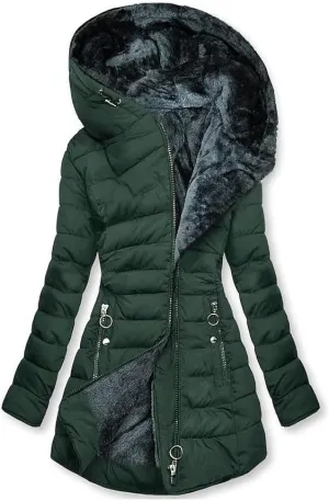Akklian Womens Hooded Padded Cotton Jacket Winter Zipper Down Jackets & Parkas Fur Waterproof Puffer Coat Thickened Outerwear