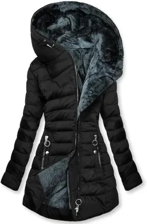 Akklian Womens Hooded Padded Cotton Jacket Winter Zipper Down Jackets & Parkas Fur Waterproof Puffer Coat Thickened Outerwear