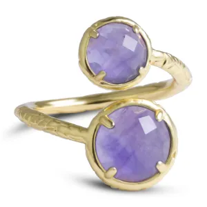 Amethyst Ring, Natural Amethyst Rings for Women, Adjustable February Birthstone Ring for Amethyst Jewelry Gift, Double Stone Ring. (amethyst)