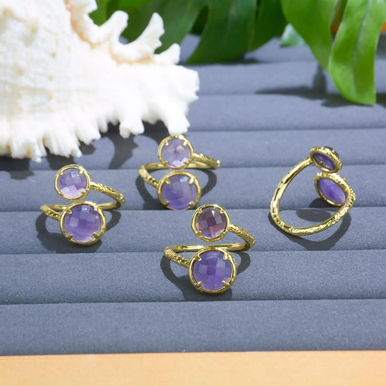 Amethyst Ring, Natural Amethyst Rings for Women, Adjustable February Birthstone Ring for Amethyst Jewelry Gift, Double Stone Ring. (amethyst)