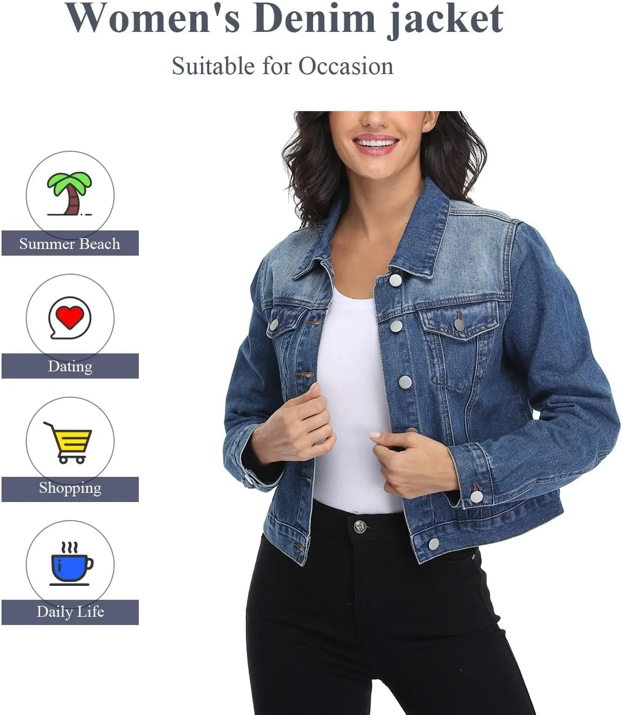 andy & natalie Women's Denim Jackets Cropped Long Sleeve Basic Button Down Crop Jean Shacket with Pockets