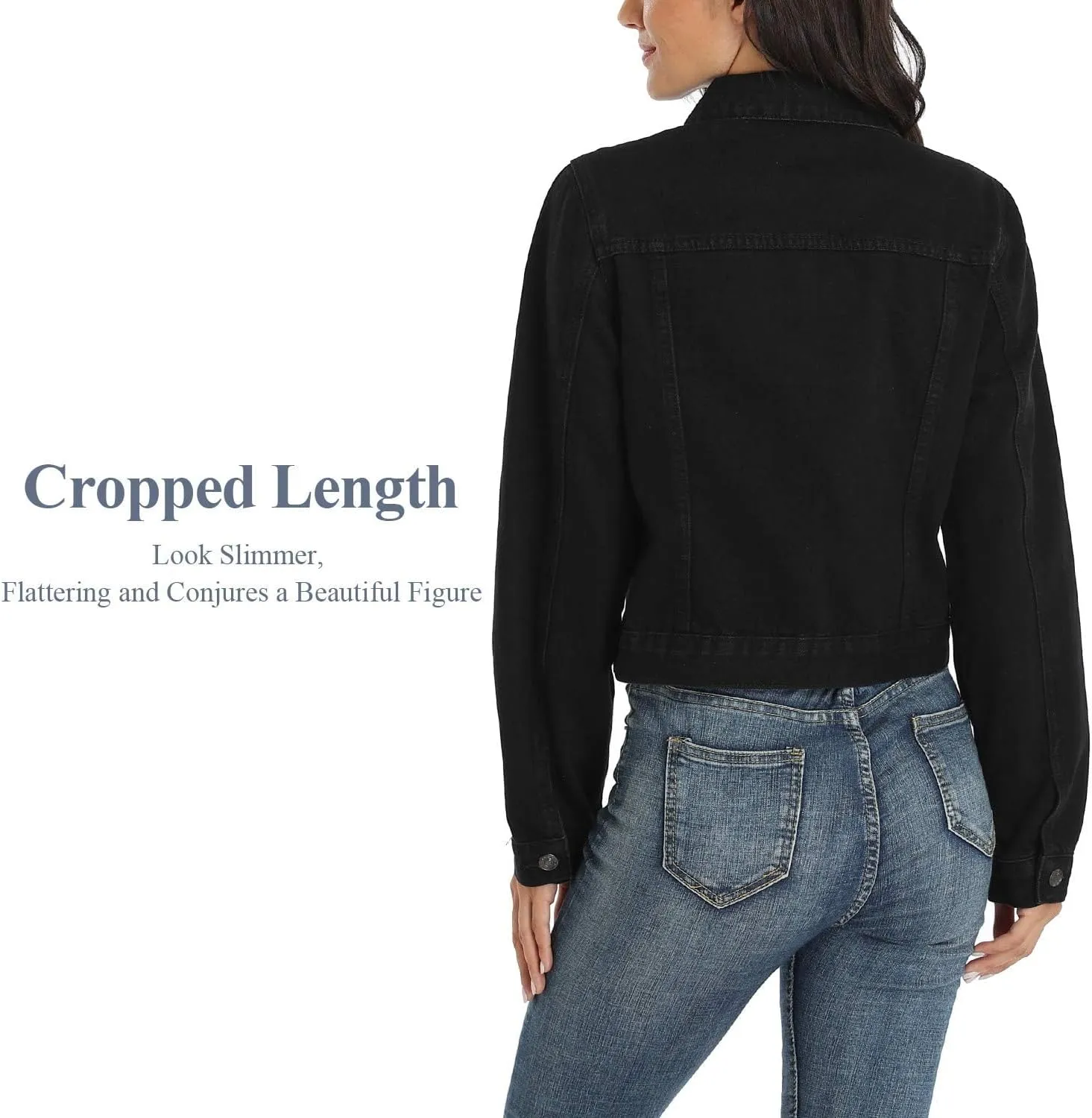 andy & natalie Women's Denim Jackets Cropped Long Sleeve Basic Button Down Crop Jean Shacket with Pockets