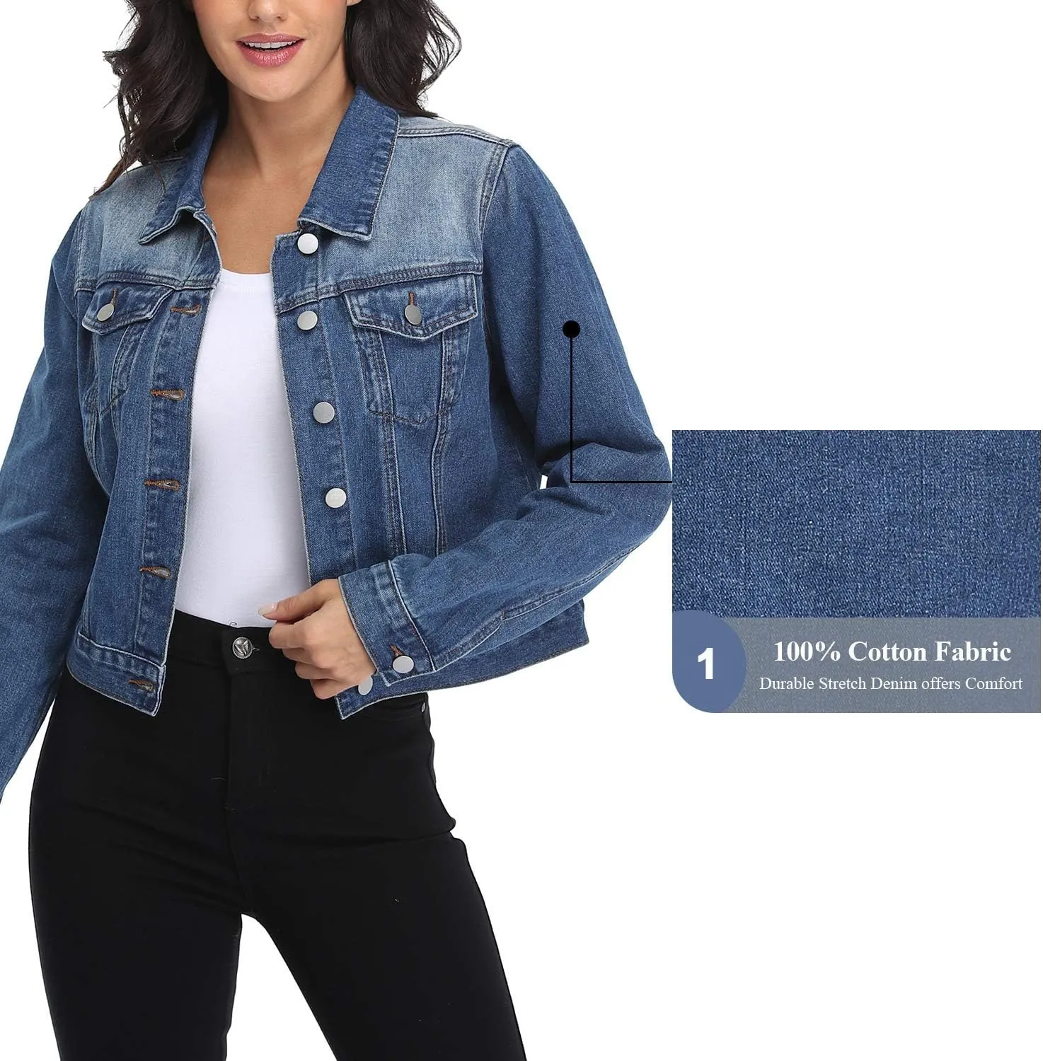 andy & natalie Women's Denim Jackets Cropped Long Sleeve Basic Button Down Crop Jean Shacket with Pockets