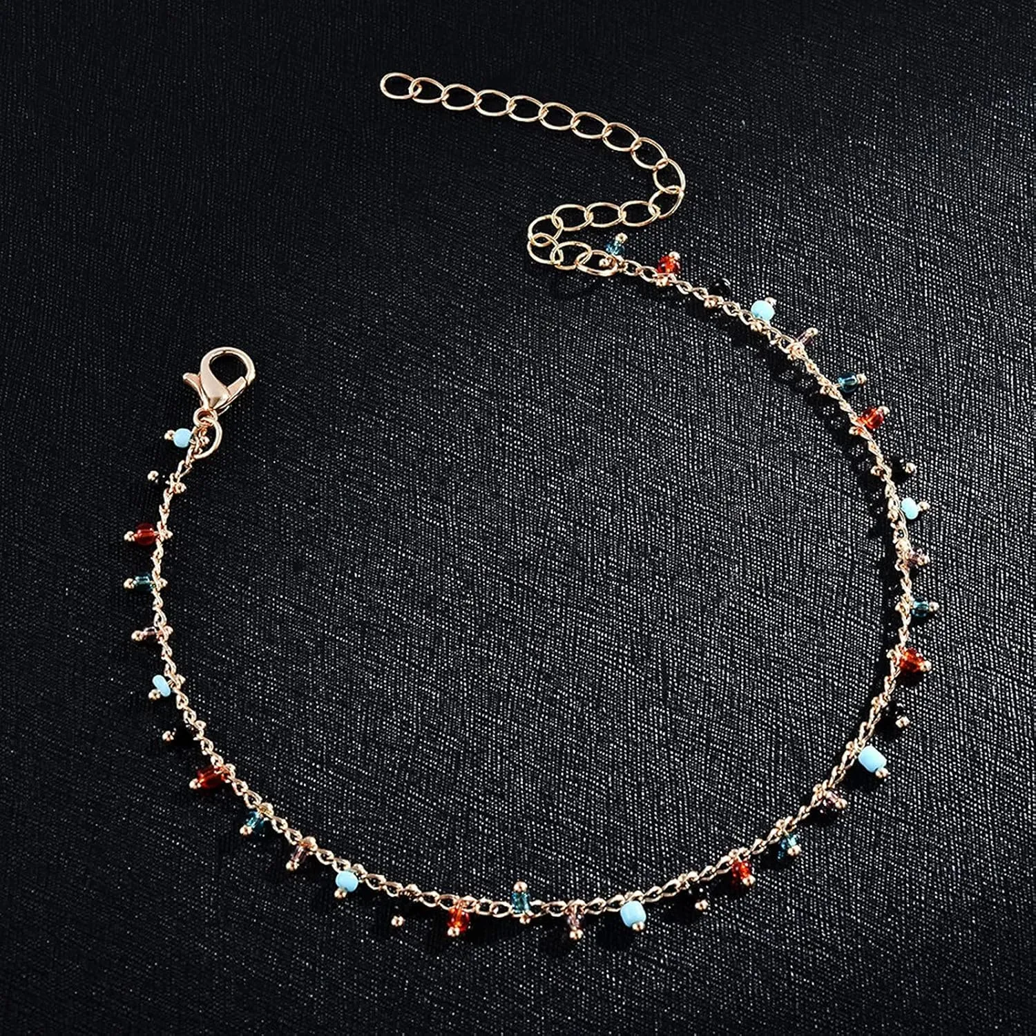 Anklets for Women Sterling Silver With Charm Gold Plated Anklets Layered Cuban Link Chain Waterproof Herringbone Paperclip Beaded Herringbone Cute Heart Link Anklet Set Pack Summer Beach Jewelry Gift