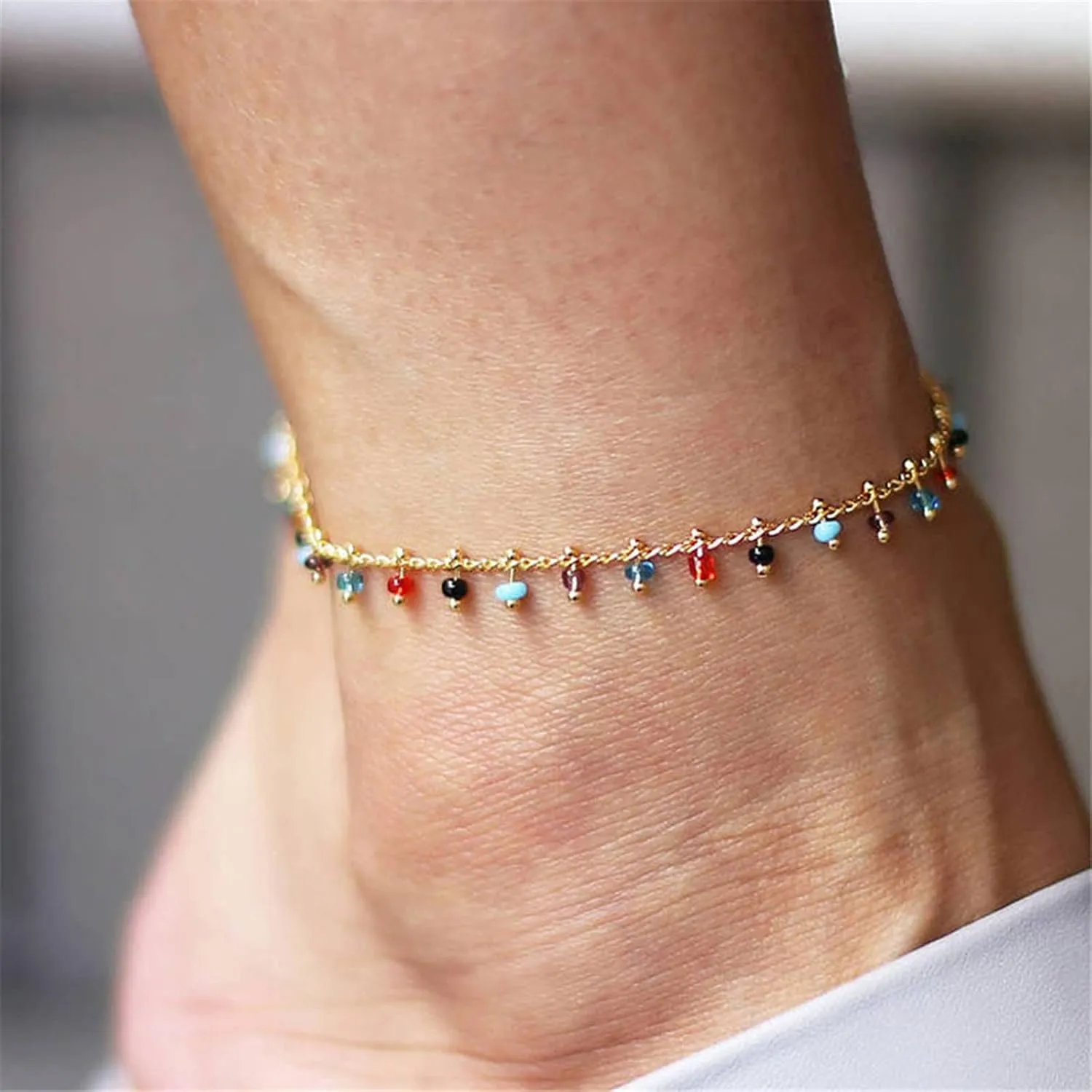 Anklets for Women Sterling Silver With Charm Gold Plated Anklets Layered Cuban Link Chain Waterproof Herringbone Paperclip Beaded Herringbone Cute Heart Link Anklet Set Pack Summer Beach Jewelry Gift