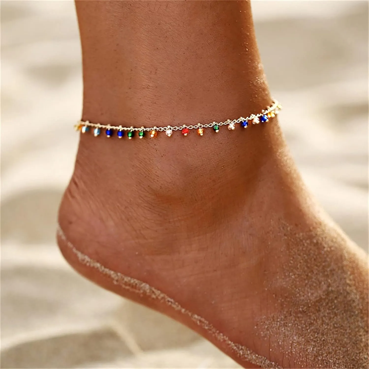 Anklets for Women Sterling Silver With Charm Gold Plated Anklets Layered Cuban Link Chain Waterproof Herringbone Paperclip Beaded Herringbone Cute Heart Link Anklet Set Pack Summer Beach Jewelry Gift