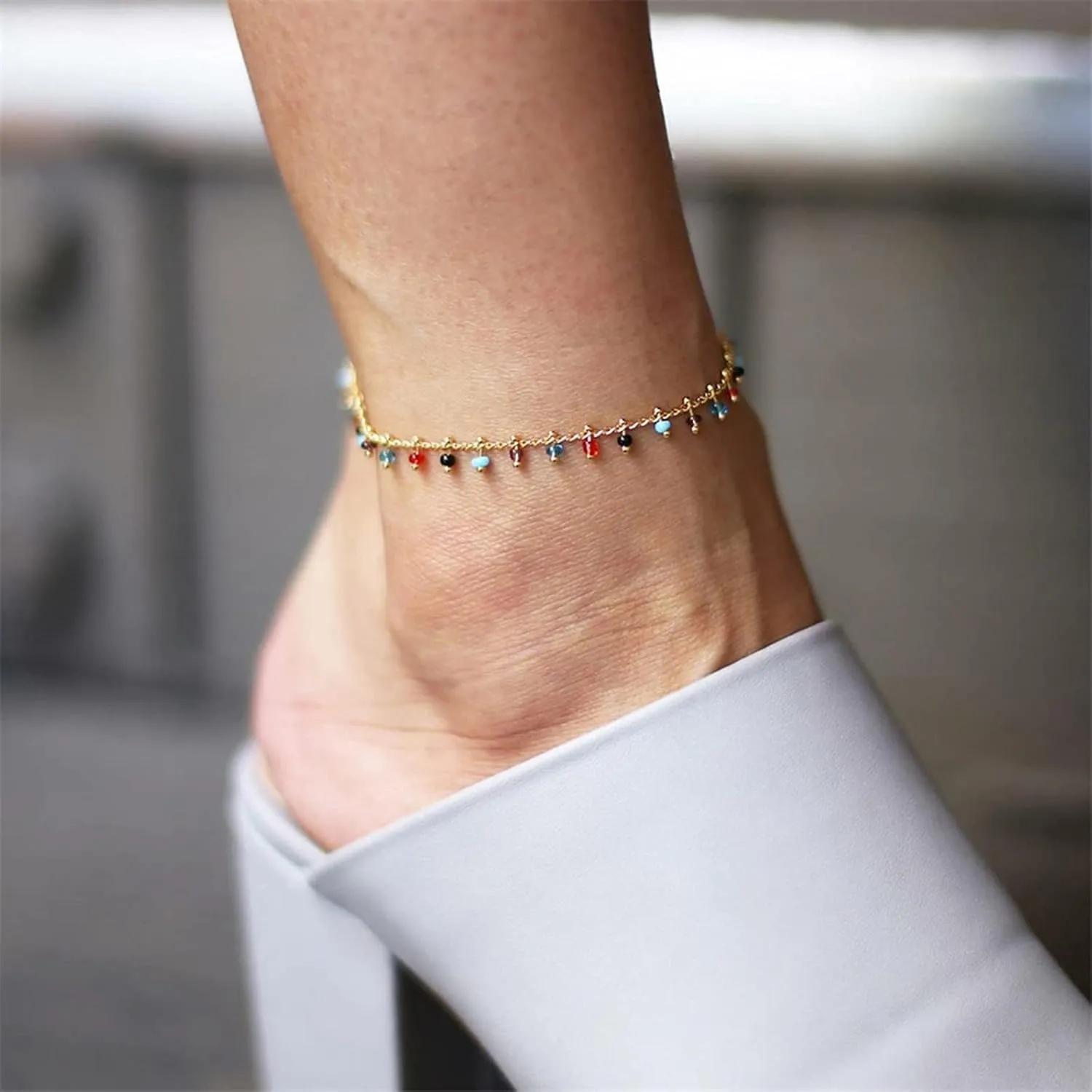 Anklets for Women Sterling Silver With Charm Gold Plated Anklets Layered Cuban Link Chain Waterproof Herringbone Paperclip Beaded Herringbone Cute Heart Link Anklet Set Pack Summer Beach Jewelry Gift