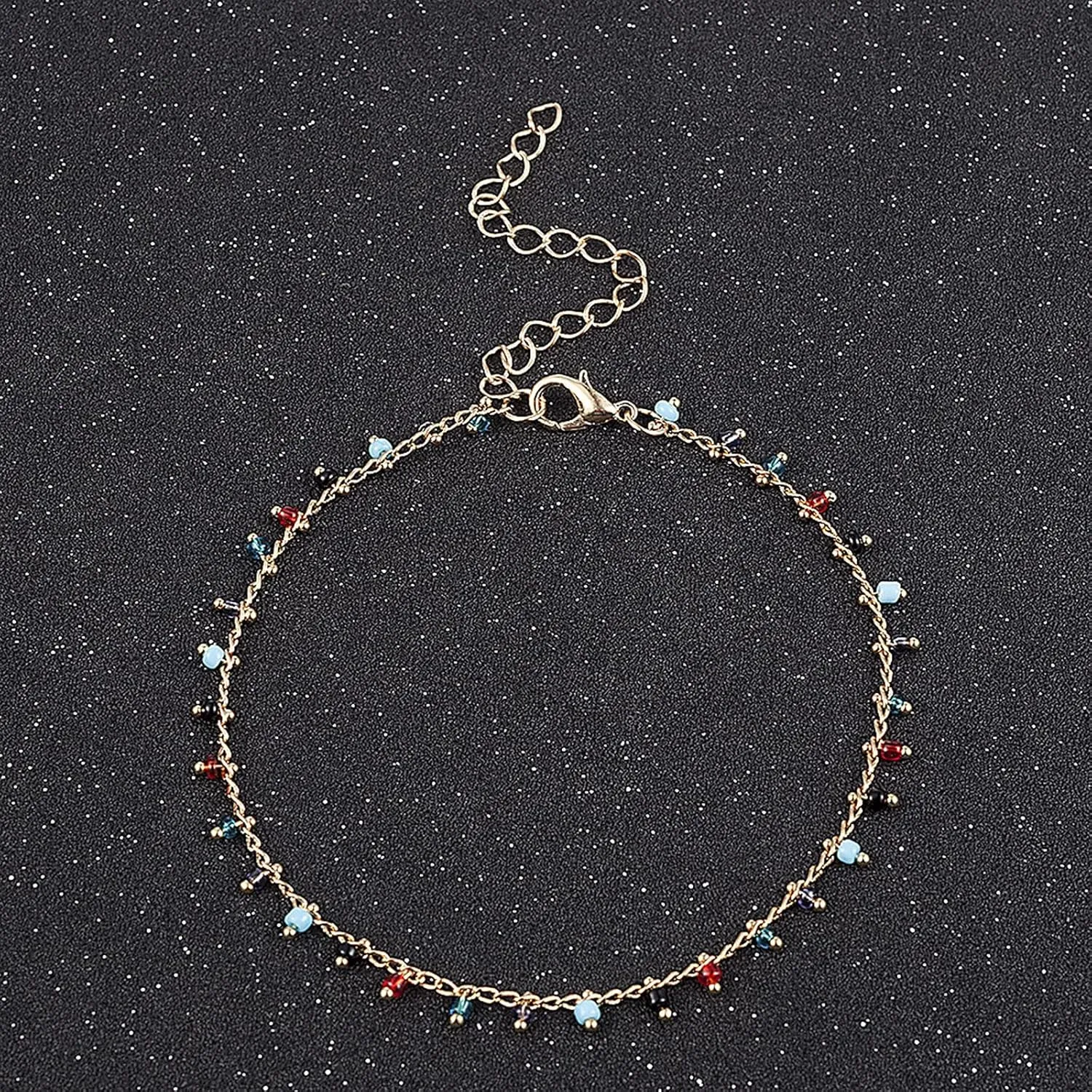 Anklets for Women Sterling Silver With Charm Gold Plated Anklets Layered Cuban Link Chain Waterproof Herringbone Paperclip Beaded Herringbone Cute Heart Link Anklet Set Pack Summer Beach Jewelry Gift