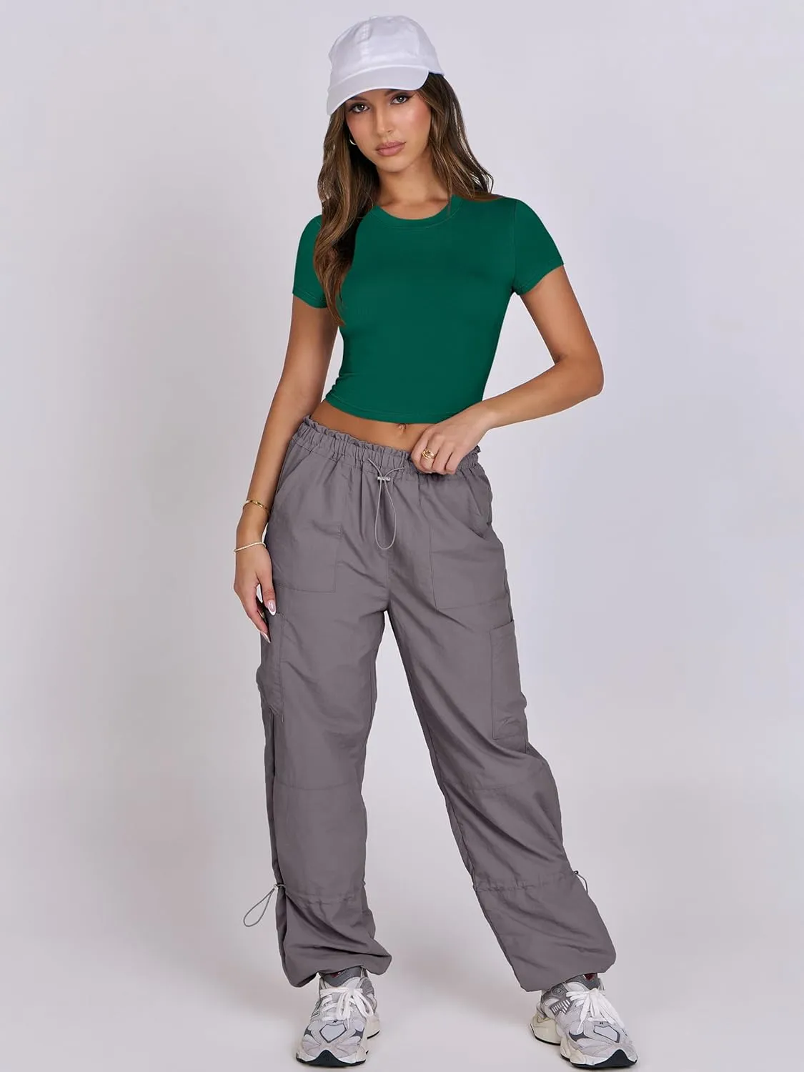 ANRABESS Womens Basic Tee Summer Outfits Crewneck Short Sleeve Crop Tops Slim Fitted T Shirts Y2k 2025 Trendy Clothing