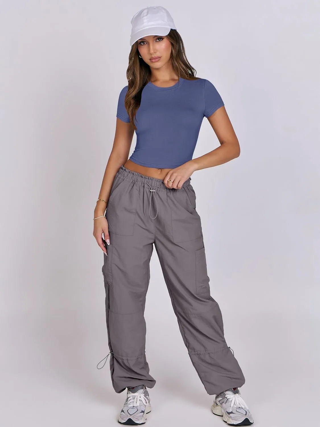 ANRABESS Womens Basic Tee Summer Outfits Crewneck Short Sleeve Crop Tops Slim Fitted T Shirts Y2k 2025 Trendy Clothing