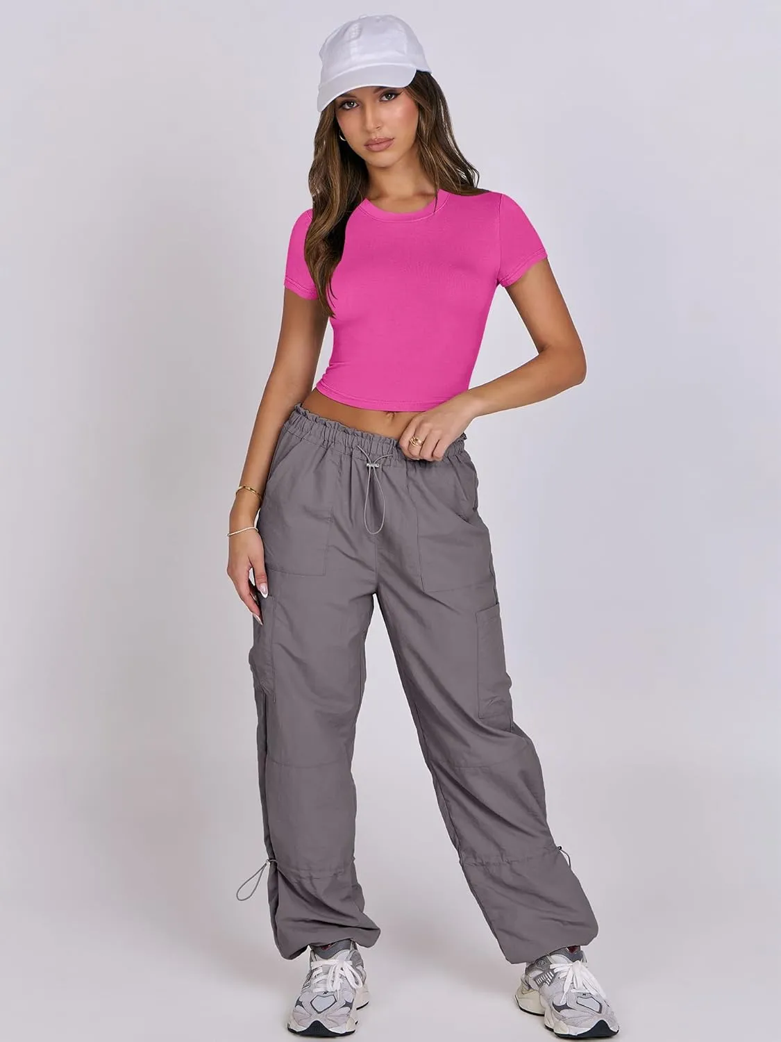 ANRABESS Womens Basic Tee Summer Outfits Crewneck Short Sleeve Crop Tops Slim Fitted T Shirts Y2k 2025 Trendy Clothing