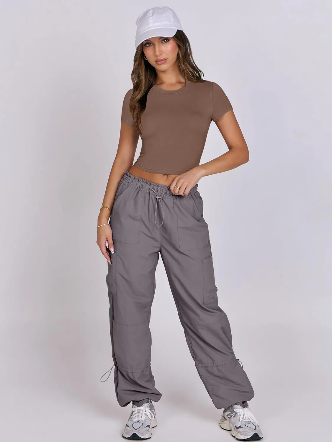 ANRABESS Womens Basic Tee Summer Outfits Crewneck Short Sleeve Crop Tops Slim Fitted T Shirts Y2k 2025 Trendy Clothing