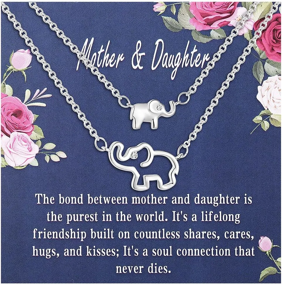 Ascona Mother Daughter Elephant Necklaces Set for 2/3, Mom Daughter Necklaces Set Matching Necklaces Mothers Day Christmas Birthday Gift for Women Jewelry
