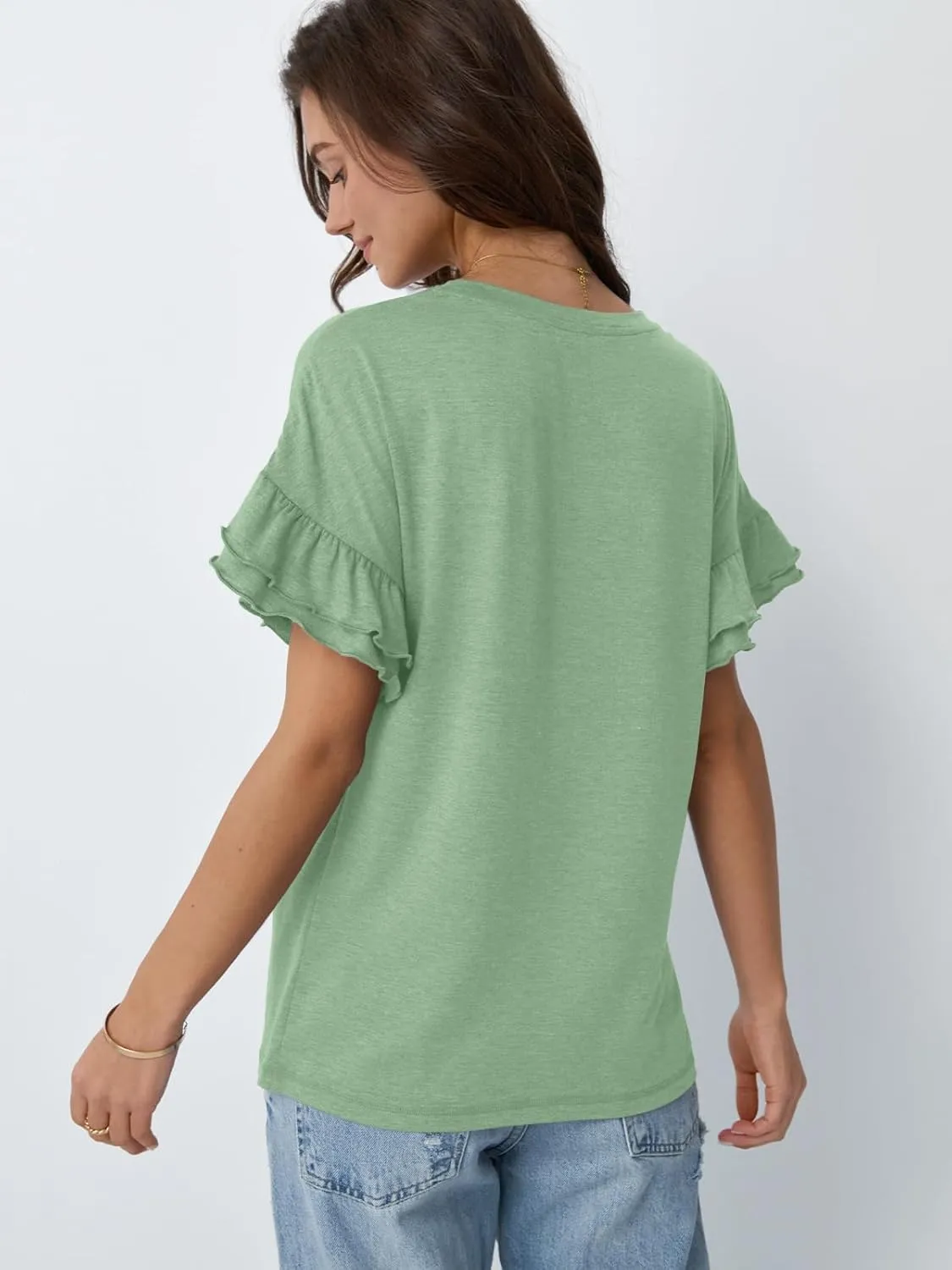 AUTOMET Women's Ruffle Short Sleeve Shirts Dressy Casual 2025 Summer Crewneck Cute Tops Trendy Outfits Fashion Clothes